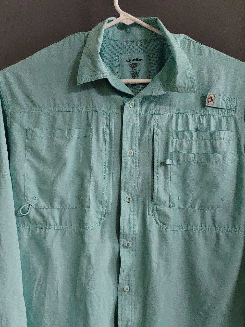 Reel Legends Long Sleeve Button Up Fishing Shirt Vented Men's XL Mint Green
